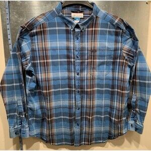 Columbia XXL Cotton Blend Stretch Blue Plaid Button Down Shirt